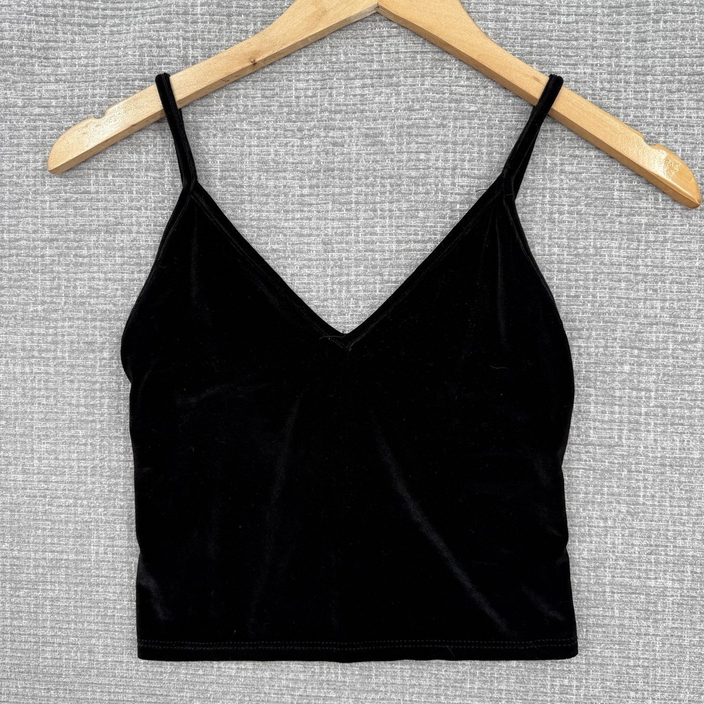 Brandy Melville Velvet Camisole Tank Top Women S Black V-Neck Spaghetti Strap
